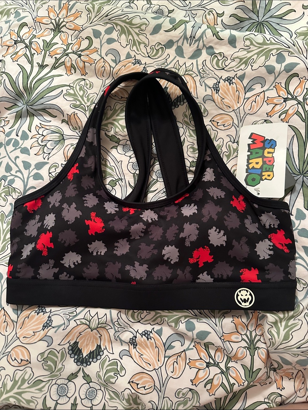 Nintendo Blackmilk Sports Bra with Red & Gray Bowser Silhouettes
